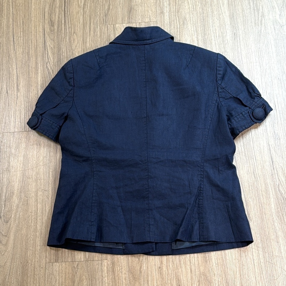 Anne Klein Linen Blue Blazer Tailored Short Sleeve 85% Linen Jacket - Picture 2 of 6